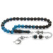 Tarnish Metal Crescent And Star Tasseled Sphere Cut Strained Turquoise-Black Fire Amber Rosary