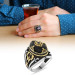 Sword Themed Facet Cut Black Zircon Stone 925 Sterling Silver Men's Ring