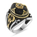 Sword Themed Facet Cut Black Zircon Stone 925 Sterling Silver Men's Ring