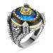 Dome Design Facet Cut Aqua Blue Zircon Stone 925 Sterling Silver Men's Ring