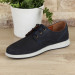 Navy Blue Lace-Up Genuine Leather Men's Casual Shoes