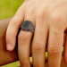 Tulip Embroidered Black Onyx Stone 925 Sterling Silver Men's Ring