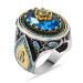 Tulip Themed Aqua Blue Zircon Stone Personalized 925 Sterling Silver Men's Ring