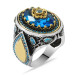 خاتم من الفضة عيار 925 بتصميم توليب وبكتابة اسم من حجر الزركون الأزرق المائي