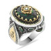 خاتم من الفضة عيار 925 بتصميم توليب وبكتابة اسم من حجر الزركون لون اخضر