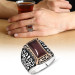 Patterned Red Agate Stone 925 Sterling Silver Men's Ring