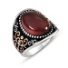 Patterned Red Oval Agate Stone 925 Sterling Silver Men's Ring