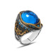 Oval Aqua Zircon Stone Compact Design 925 Sterling Silver Men's Ring