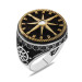 Compass Design Side Black Zircon Stone Set 925 Sterling Silver Men's Ring