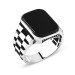 925 Sterling Silver Men's Ring With Symmetrical Pattern Embroidered Black Onyx Stone