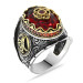 Tugra Figured Facet Cut Red Zircon Stone 925 Sterling Silver Men's Ring
