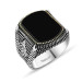 Tugra Embroidered Square Onyx Stone 925 Sterling Silver Men's Ring