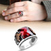 Tugra Embroidered Red Zircon Stone 925 Sterling Silver Men's Ring