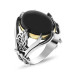 Tugra And Sword Inlaid Black Onyx Stone 925 Sterling Silver Men's Ring