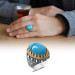 925 Sterling Silver Men's Ring With Turquoise Stone Sides Turquoise Stone Set