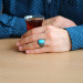 خاتم رجالي من الفضة عيار 925 بتصميم بيضاوي من حجر الزركون لون فيروزي