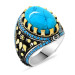 Turquoise Zircon Stone Oval Design 925 Sterling Silver Men's Ring