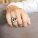 Three Crescent Embroidered Gray Wolf Motif 925 Sterling Silver Men's Ring
