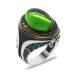 خاتم من الفضة  عيار 925 للرجال مزين بحجر الزركون لون اخضر تصميم بيضاوي