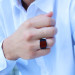 925 Sterling Silver Men's Ring With Zircon Stone Embroidered Domed Agate Stone