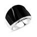 925 Sterling Silver Men's Ring With Zircon Stone Embroidered Black Convex Onyx Stone