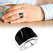 925 Sterling Silver Men's Ring With Zircon Stone Embroidered Black Convex Onyx Stone