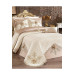 Bed Cover Set Decorated With French Lace, Cream And Cappuccino Color