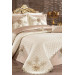 Bed Cover Set Decorated With French Lace, Cream And Cappuccino Color