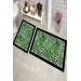 Luxury Rectangular Bath Mat / Rug Set Of 2 Pieces With Leaves Design, Black