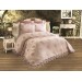 Bed Cover Set (Bedspread) Decorated With French Lace, Powder Color