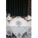 طقم مفرش طاولة لغرفة جلوس على شكل فراشة 5 قطع ، اللون كريمي