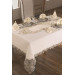 Luxury French Guipure Table Runner Set 18 Pieces Gold-Acro/ Off White/ Light Cream Yasemin