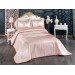 مفرش سرير مزدوج من المخمل المطرز لون زهري