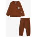 Baby Boy Tracksuit Set Brown With Crest And Snap On Shoulders (6-24 Months)