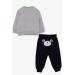 Baby Boy Tracksuit Set With Teddy Bear Embroidery Gray (9 Months-3 Years)