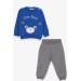 Baby Boy Tracksuit Set With Bear Embroidery Sax Blue (9 Months-2 Years)