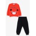 Baby Boy Tracksuit Set With Teddy Bear Embroidery Orange (9 Months-2 Years)