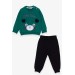Baby Boy Tracksuit Set With Teddy Bear Embroidery Green (9 Months-3 Years)