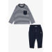 Baby Boy Tracksuit Set With Pocket Button Accessory Navy Blue (6 Months-2 Years)