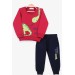 Baby Boy Tracksuit Set Dinosaur Printed Claret Red (9 Months-2 Years)