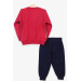 Baby Boy Tracksuit Set Dinosaur Printed Claret Red (9 Months-2 Years)