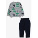 Gray Dinosaur Newborn Boys Tracksuit Pajamas Set (6M-2Yrs)