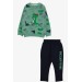 Baby Boy Tracksuit Set Dinosaur Printed Mint Green (9 Months-3 Years)