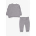 Baby Boy Tracksuit Set Glasses Dog Embroidered Gray Melange (9 Months-2 Years)