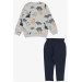 Baby Boy Tracksuit Set Cheerful Animals Patterned Gray Melange (9 Months-3 Years)
