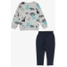 Baby Boy Tracksuit Set Cheerful Animals Patterned Gray Melange (9 Months-3 Years)