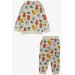 Baby Boy Tracksuit Set, Cute Animals Patterned Cream (9 Months-3 Years)
