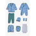 Baby Boy Hospital Release Set Of 8 Cute Animals Patterned Blue (0-3 Months)