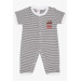 Baby Boy Short Sleeve Rompers Striped Car Letter Embroidery Printed Smoked (0-3 Months-6 Months)
