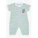 Baby Boy Short Sleeve Jumpsuit Striped Car Text Embroidery Printed Water Green (0-6 Months)